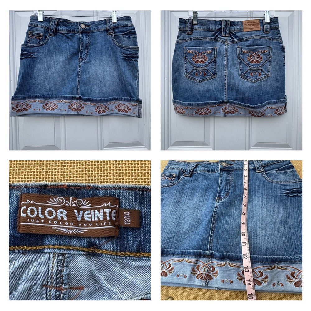 Color Veinte Y2K Women’s Embroidered Denim Mini Skirt Size 13/14